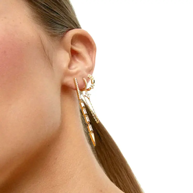 Thumbnail: 925 Sterling Silver Ear Needle Pave Micro Crystal Hoop Earrings