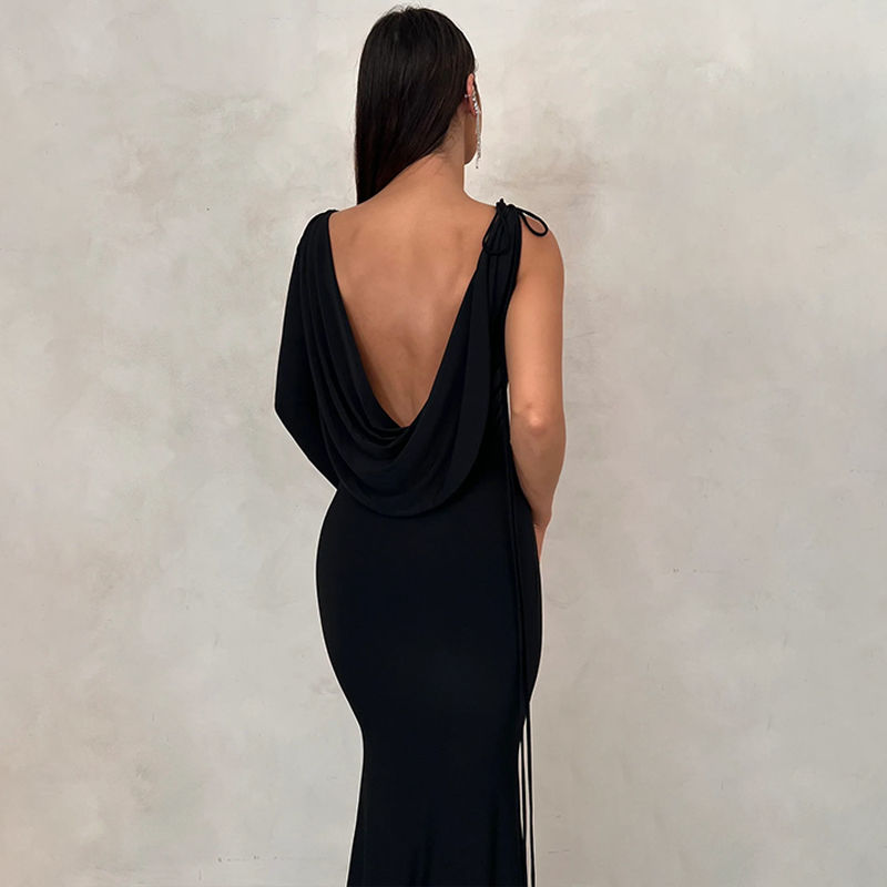 Thumbnail: Reversible Wear Floor Length Lace up Deep V Cowl Neck Sexy Women Ladies Prom Dre