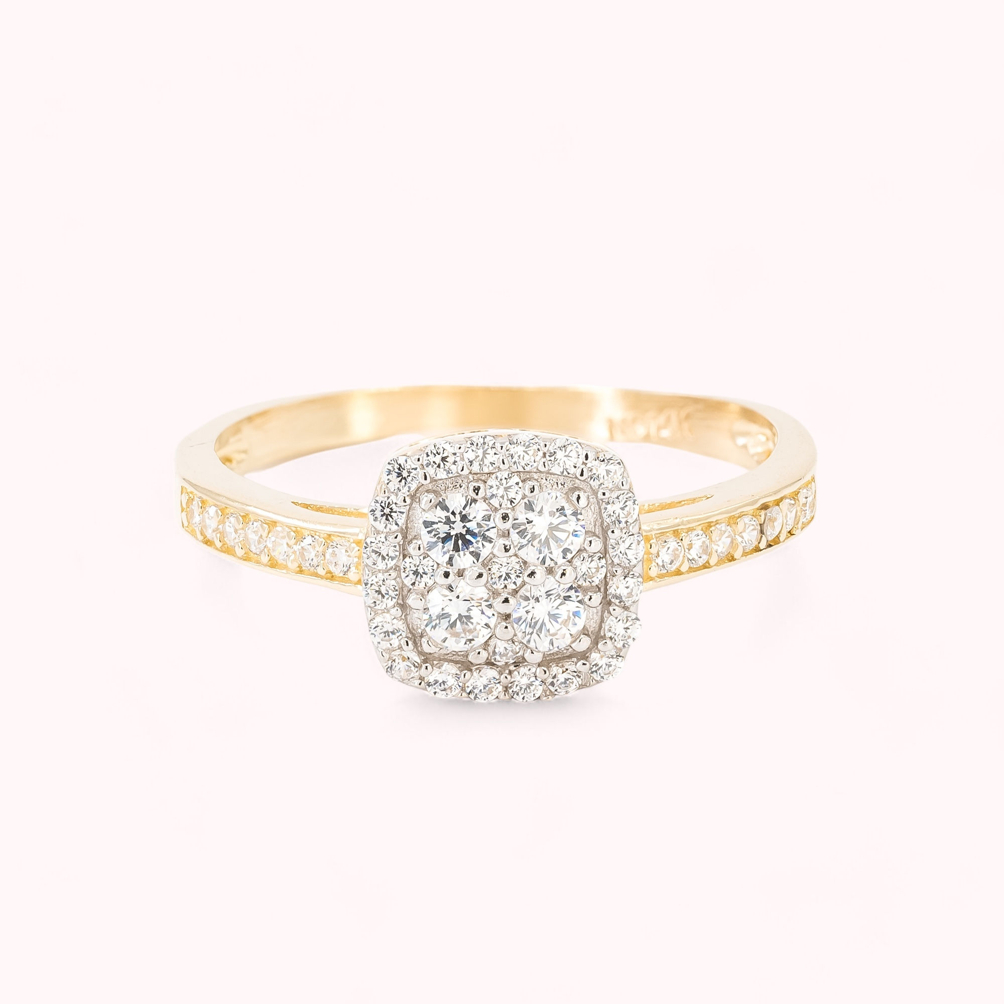 14K Gold Square Engagement Ring With CZ