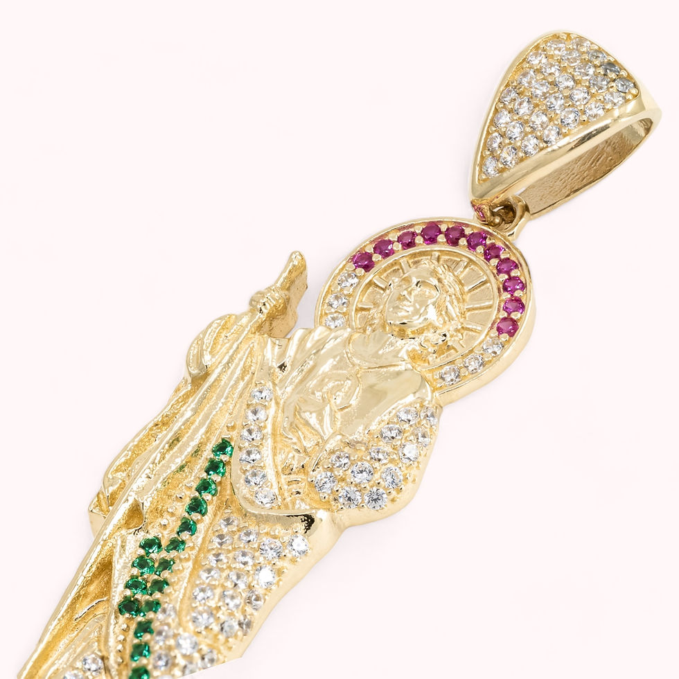 Thumbnail: 14K Gold St. Jude 2" Pendant With White, Ruby, & Green CCs
