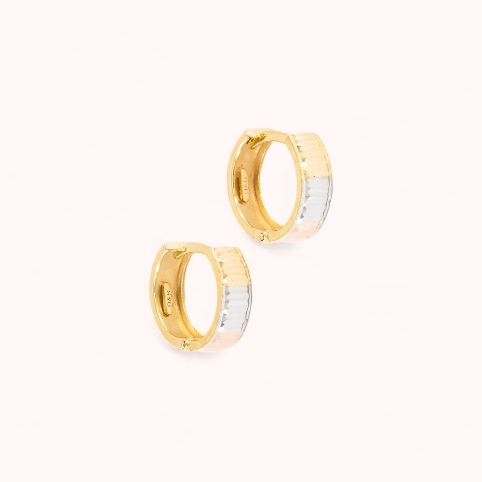 Thumbnail: 14K Double Sided Tricolor Gold Flat Ribbed Huggie Earrings