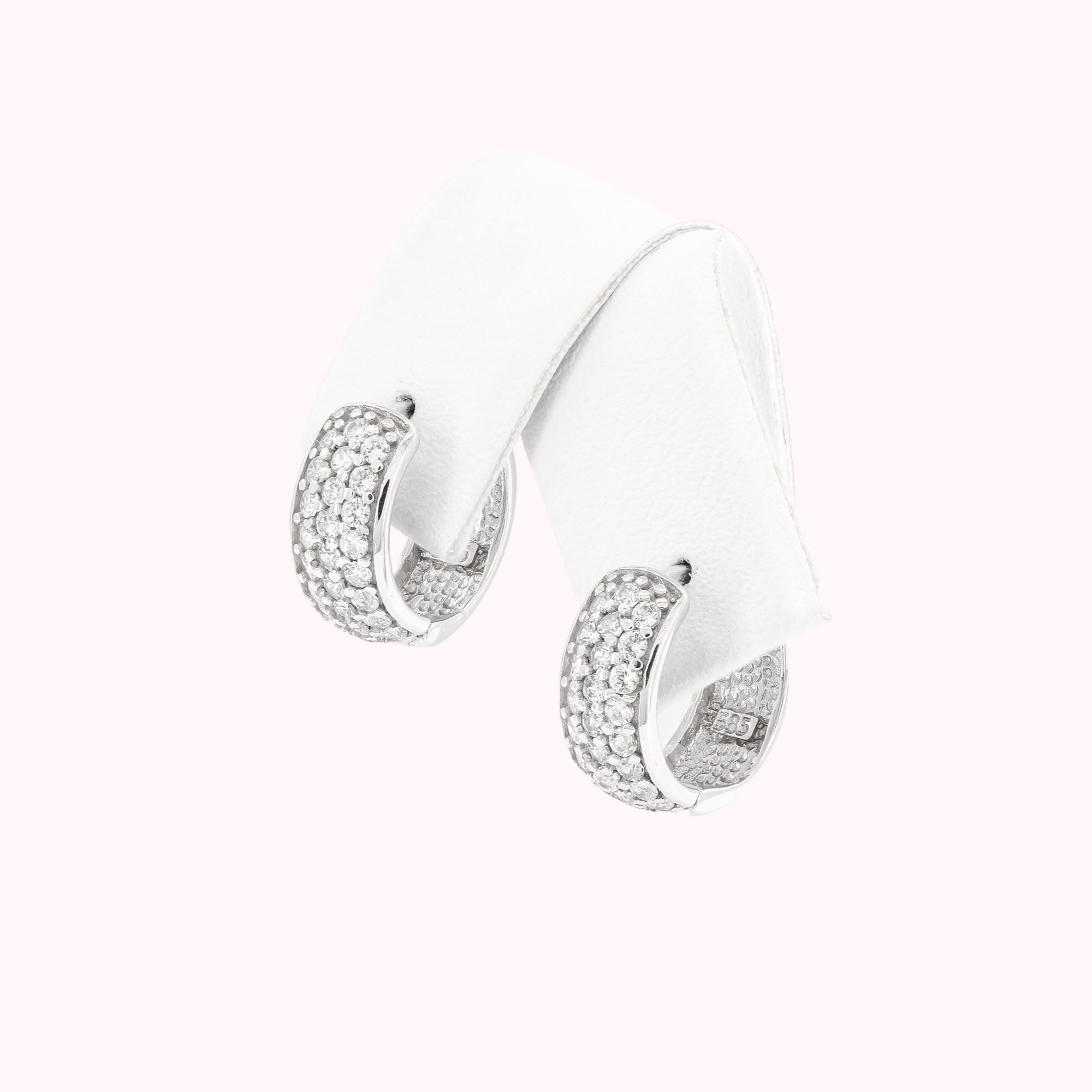14K White Gold Hugger Earrings With Half in CZs