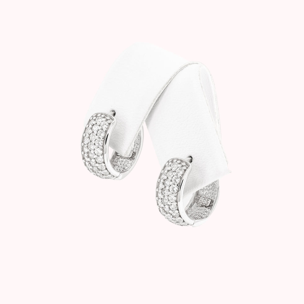 14K White Gold Hugger Earrings With Half in CZs