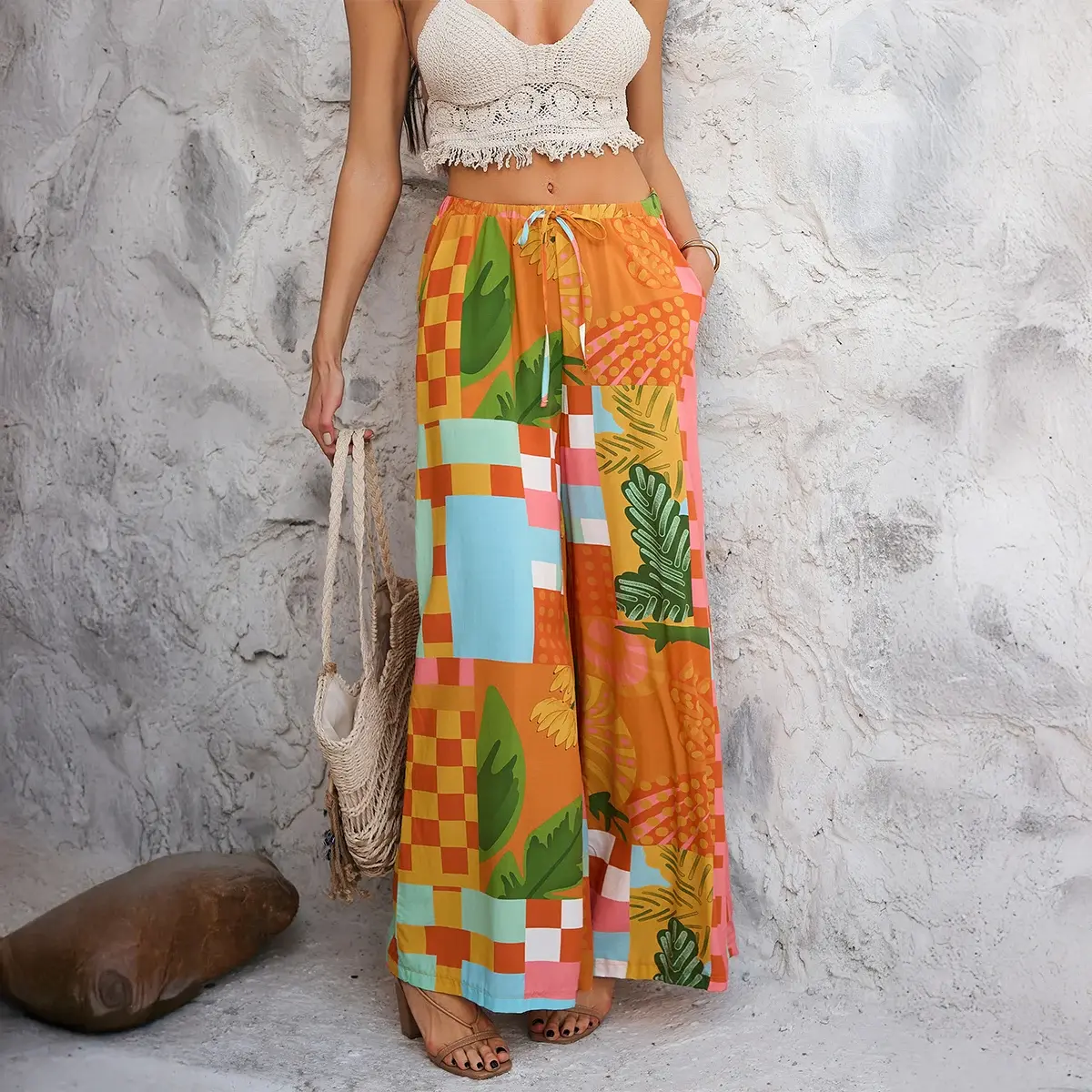 Pomichia Beach Wide Leg High Waist Trousers