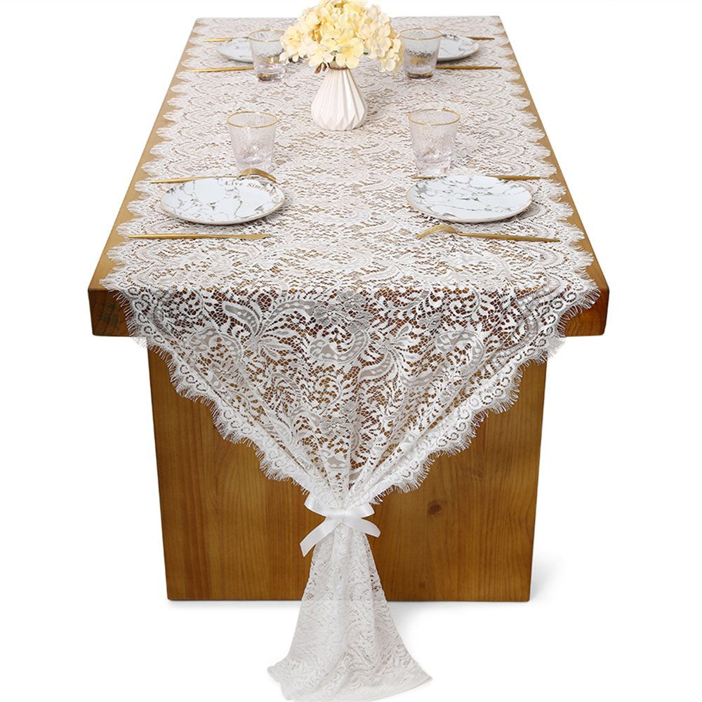 B-COOL White Lace Table Runners 30"x120" Beautiful Flower Vintage Lace Home/W...