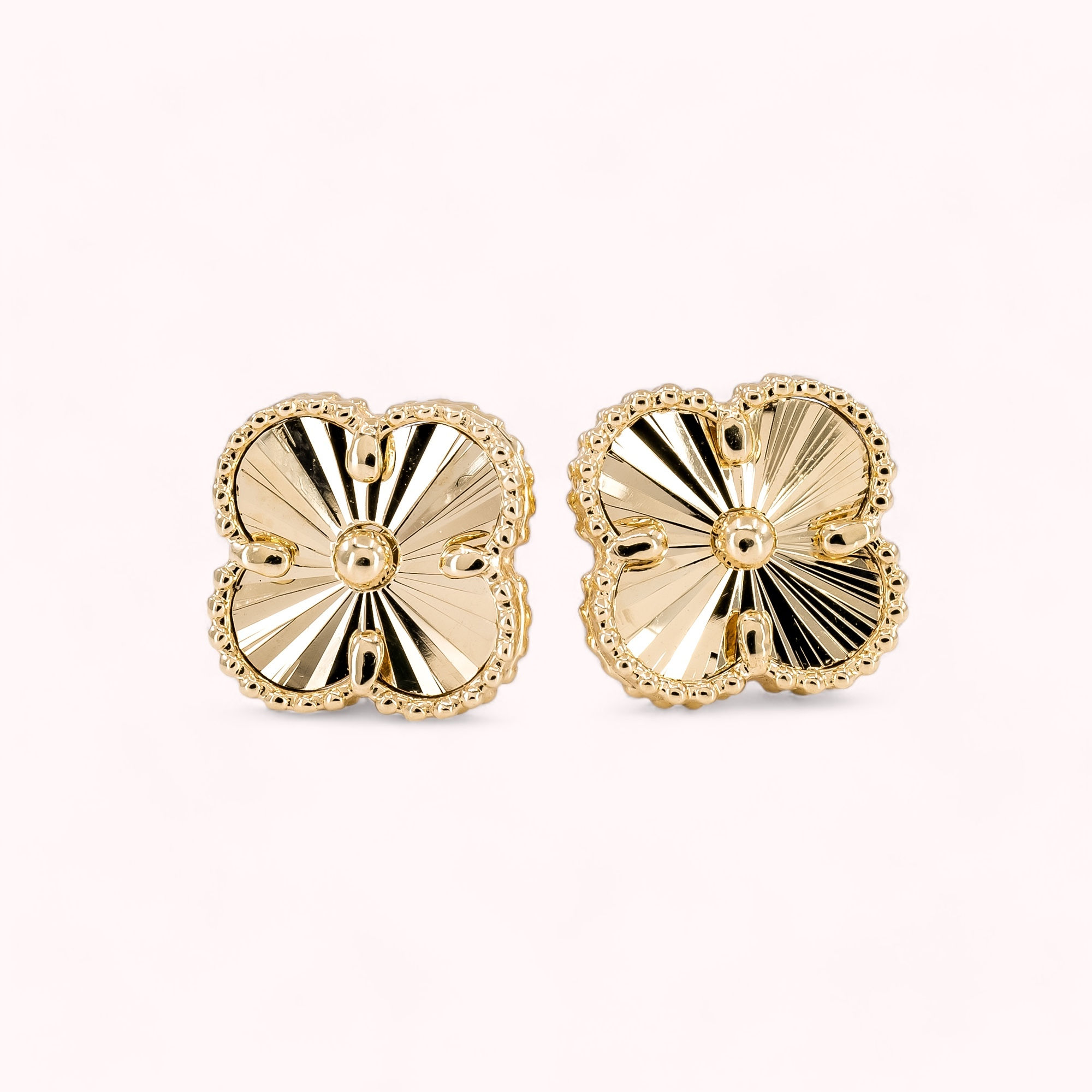 14K Gold Diamond Cut Clover Stud Earrings
