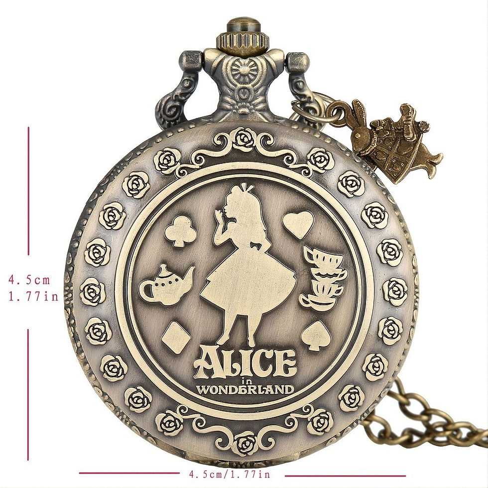 Thumbnail: Alice In Wonderland Pocket Watch Girl Pattern Cover Clock Women Practical Alloy 