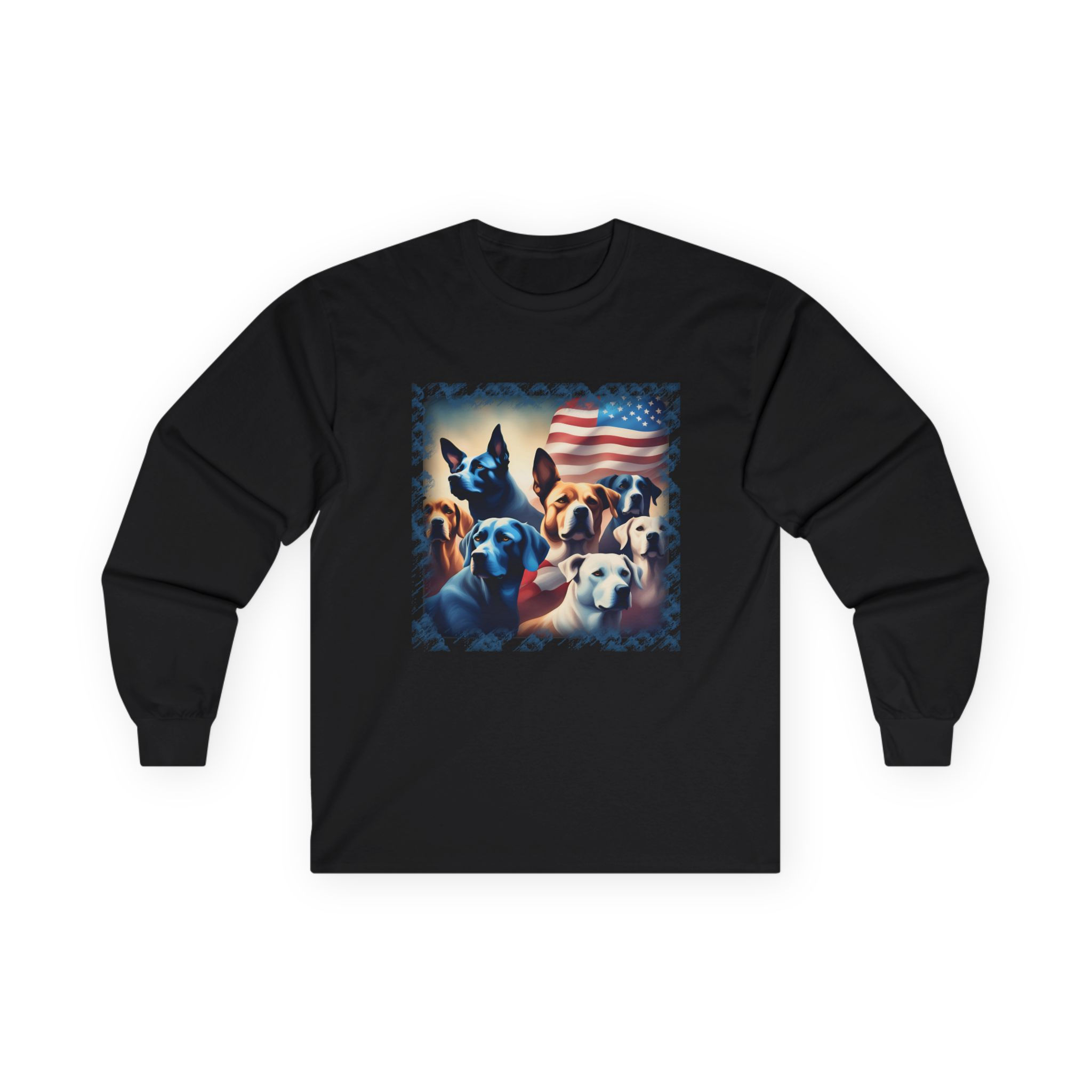 Dogs and American Flag - Long Sleeve Tee