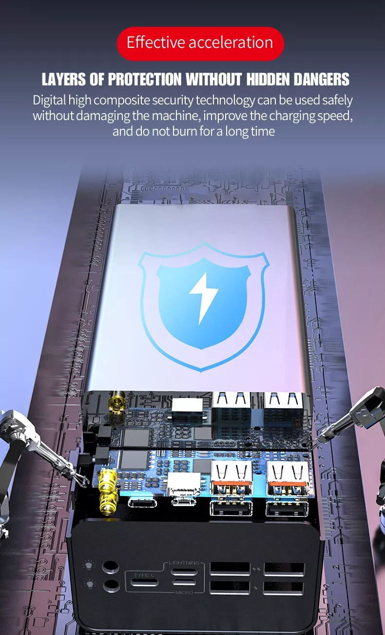 Thumbnail: Internal circuitry of a 50000mAh power bank showing safety layers.