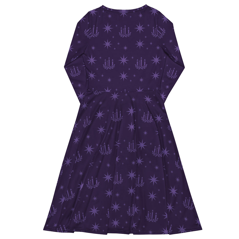 Thumbnail: Purple dress with pattern. Long sleeve dress featuring unique design 3FoldLoveCo