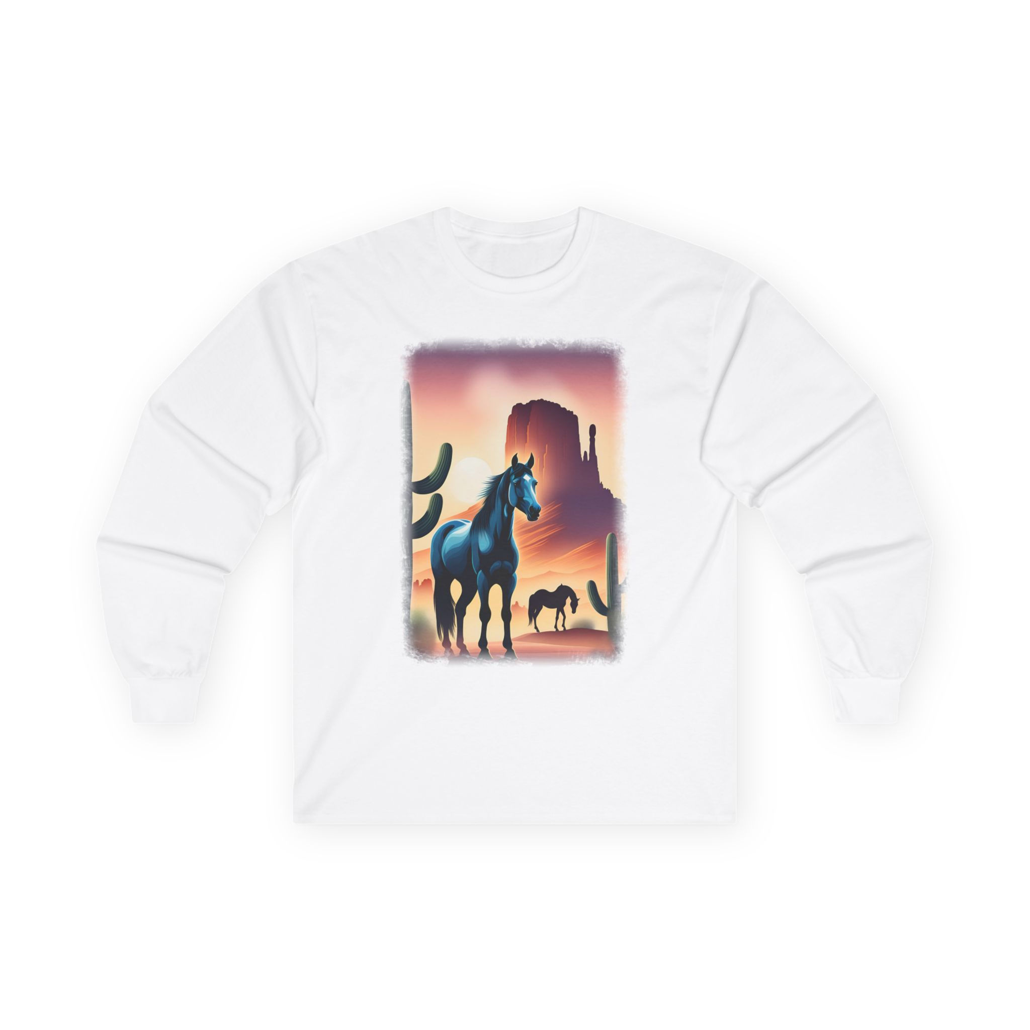 Black Horse with a Magical Desert Sunset - Long Sleeve