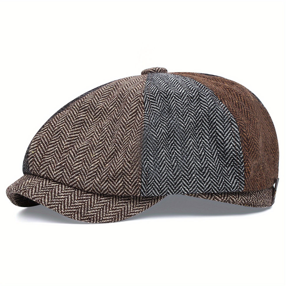 Thumbnail: Men&Apos;S Retro Herringbone Flat Cap - Black Casual Beret with Vintage Style, K