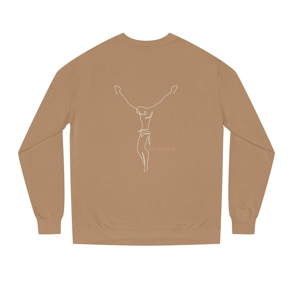 Tan Unisex Crew Neck Sweatshirt with a white graphic on the back