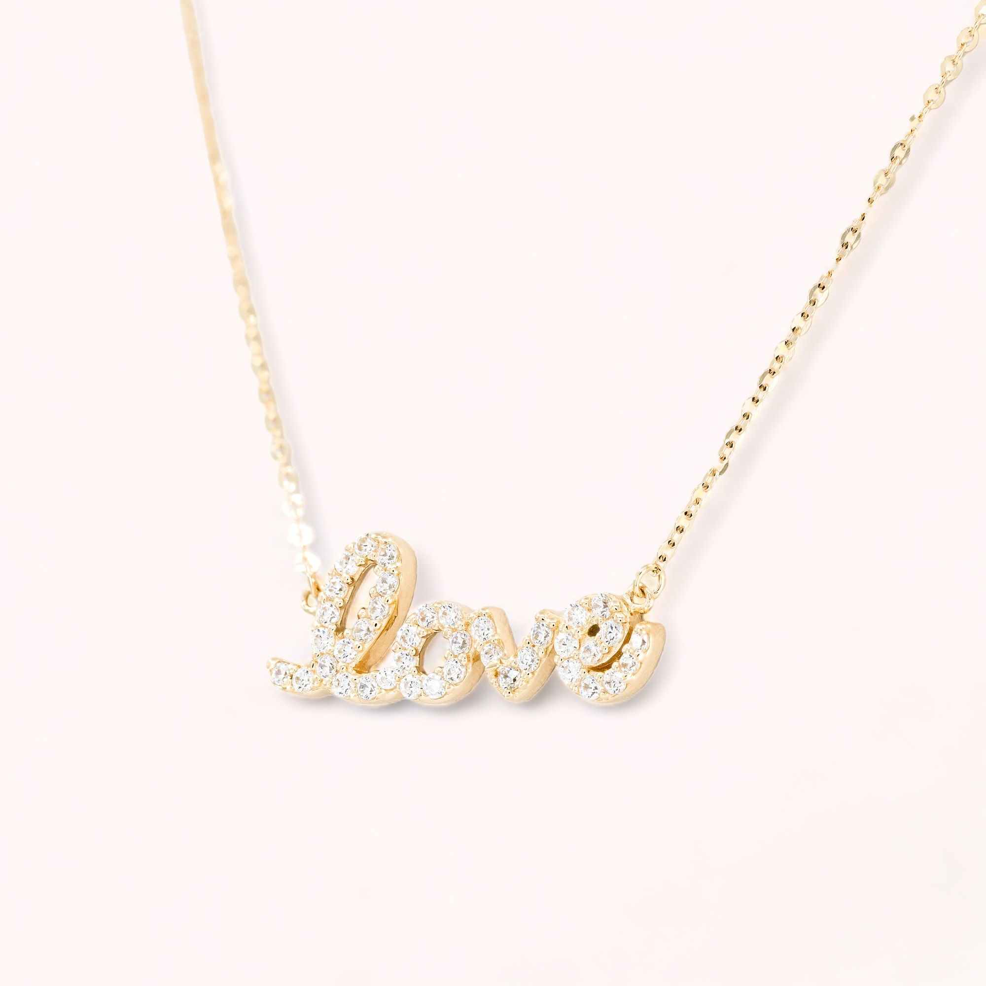 14K Solid Gold Love Pendant Cable Link Necklace