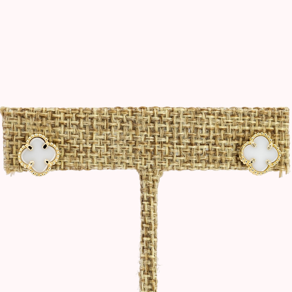 Thumbnail: 14k Solid Gold White Clover Stud Earrings