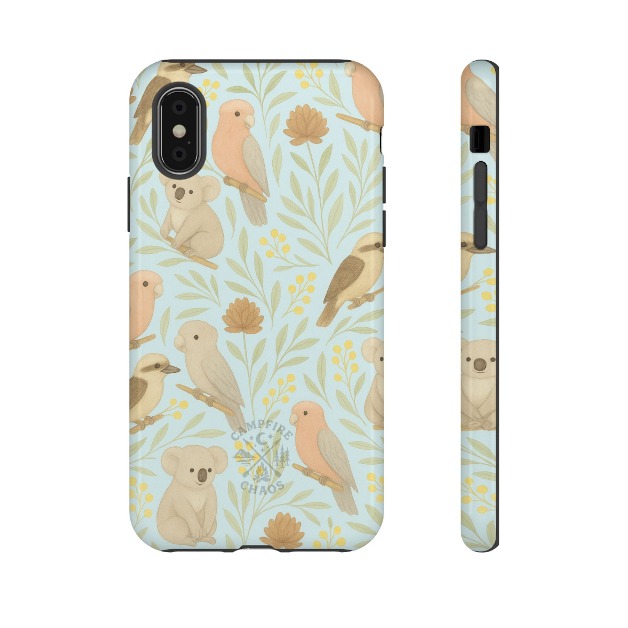 Australian Wildlife Phone Case Sky Blue Koala, Kookaburra & Galah