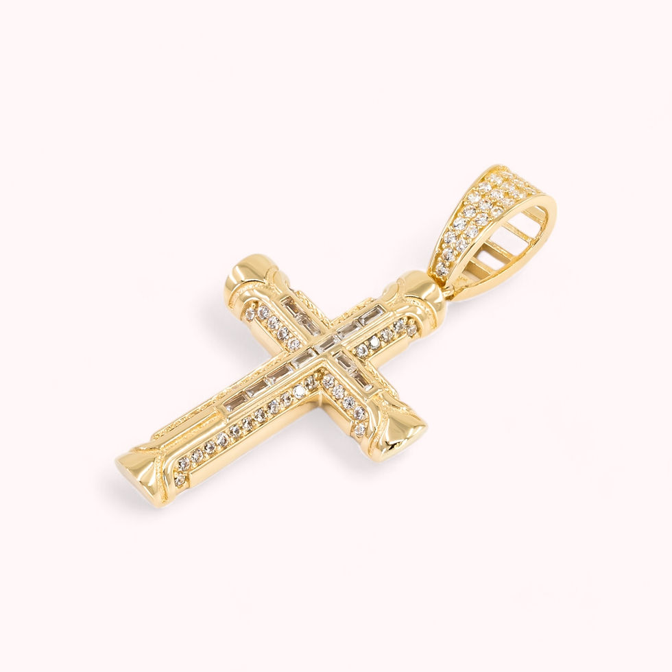 Thumbnail: 14K Gold Cross Pendant With Inlaid Cubic Zirconia Cross