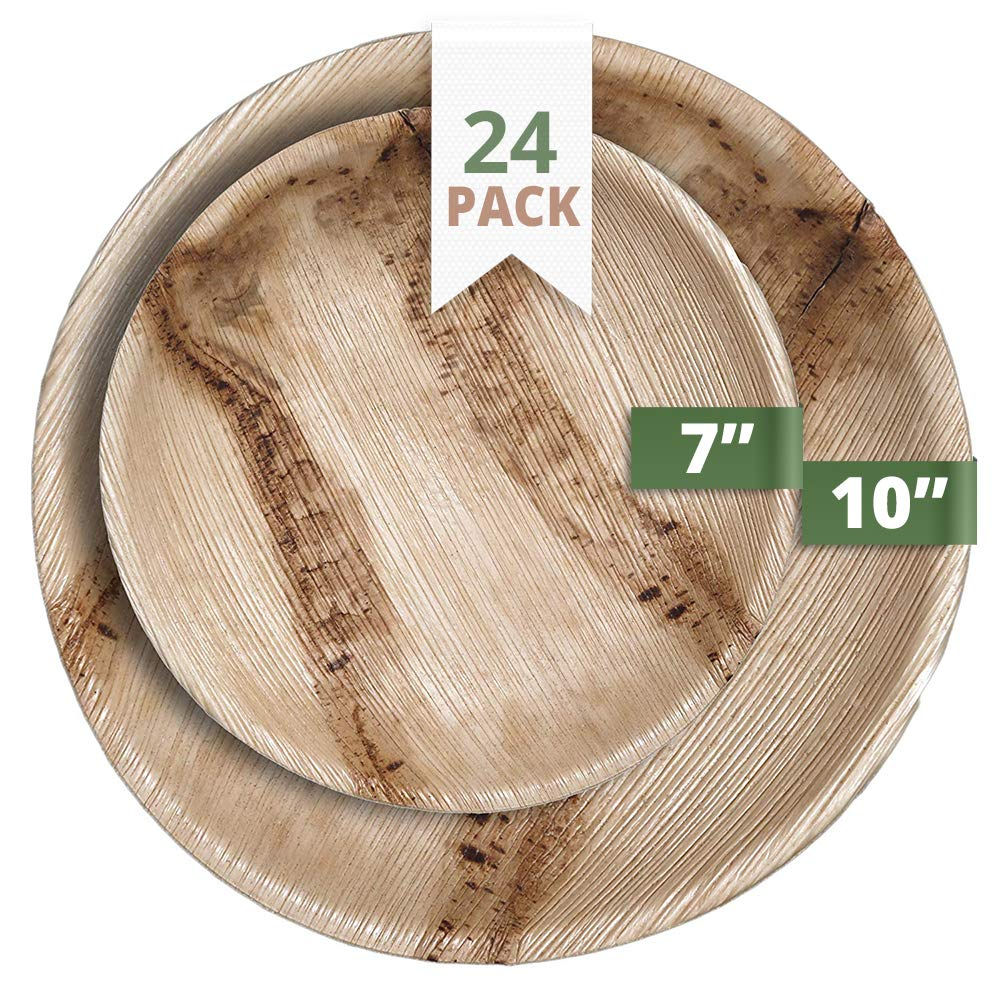 CaterEco Round Palm Leaf Plates Set | Pack Of 24 - (12) Dinner Plates and (12...