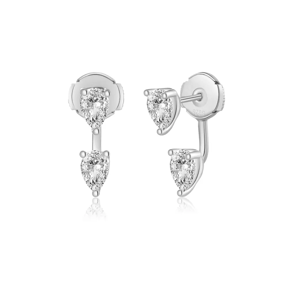 Thumbnail: ANDYWEN 925 Sterling Silver Gold Pear CZ DropWater Clips Stud Earring Women Lux