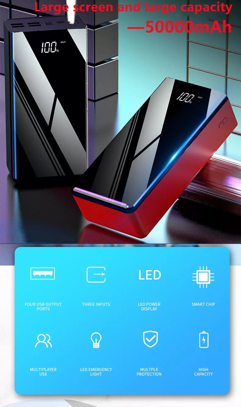 Thumbnail: 50000mAh Power Bank with Mirror Display and LED Flashlight