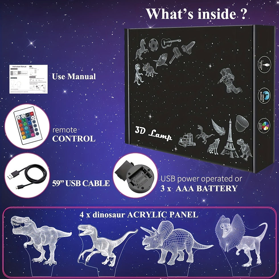 Thumbnail: 1pc 3D Night Light, Creative Acrylic Bedside Table Lamp, Dinosaur Series Toy Nig