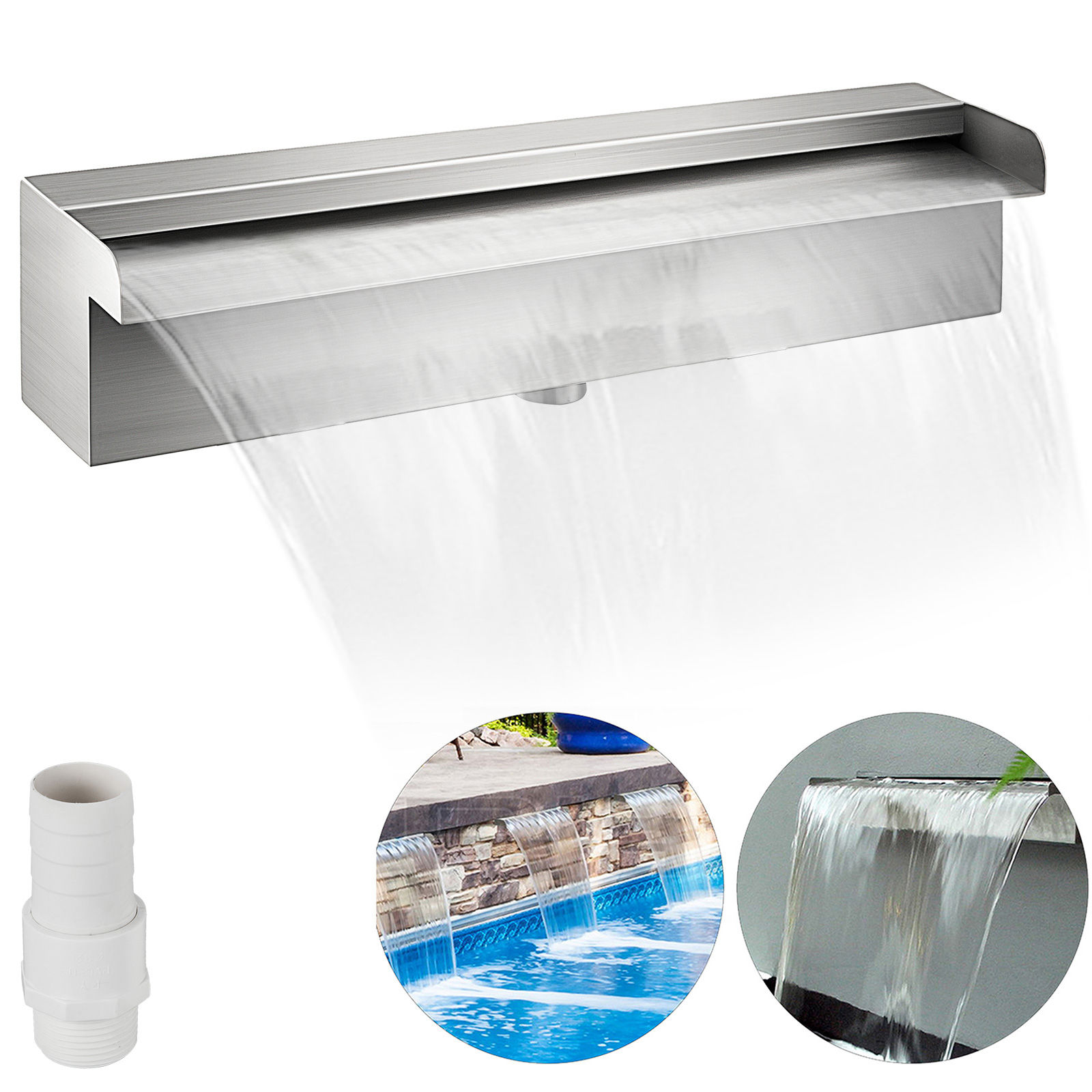SucceBuy Waterfall Pool Fountain Stainless Steel Pipe Connector Spillway Garden 