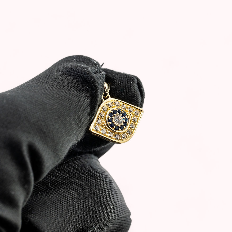 Miniatura: 14K Solid Gold Eye Pendant With Blue Eye & White Cubic Zirconia