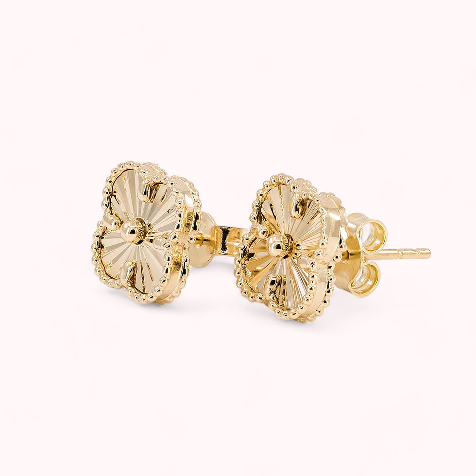 14K Gold Diamond Cut Clover Stud Earrings