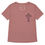 Thumbnail: Mauve t-shirt with a black cross and a tag on the neckline.