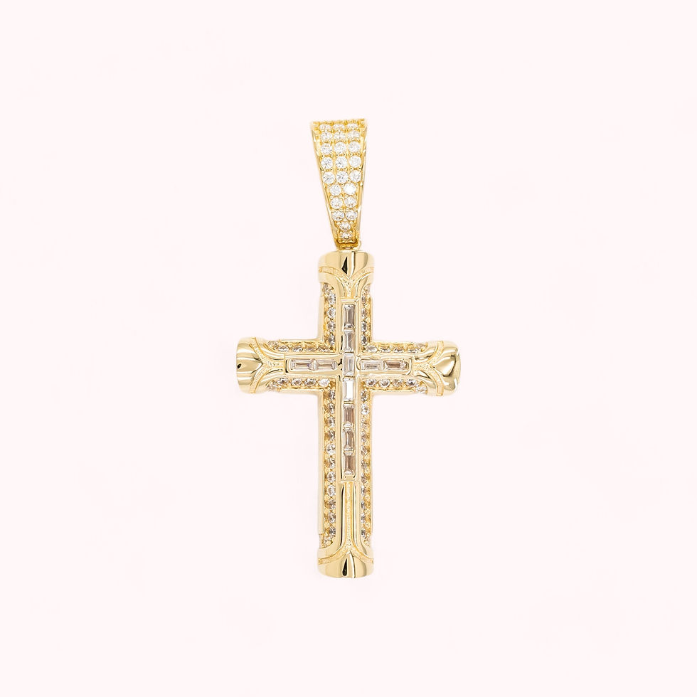 14K Gold Cross Pendant With Inlaid Cubic Zirconia Cross