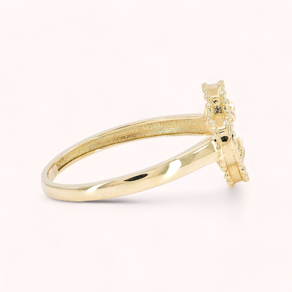 Miniatura: 14K Solid Gold Pearl Clover Ring 0.5"