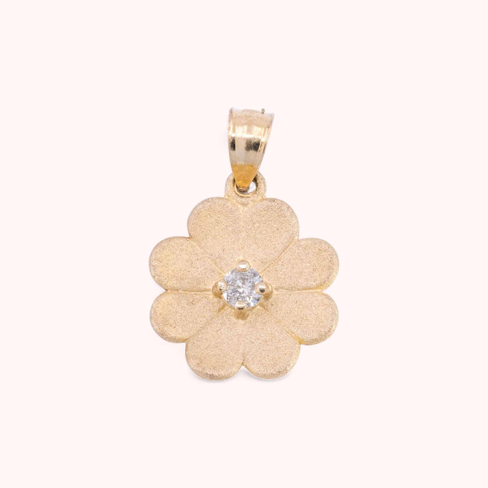 14K Gold Frosted Flower Pendant With Cubic Zirconia
