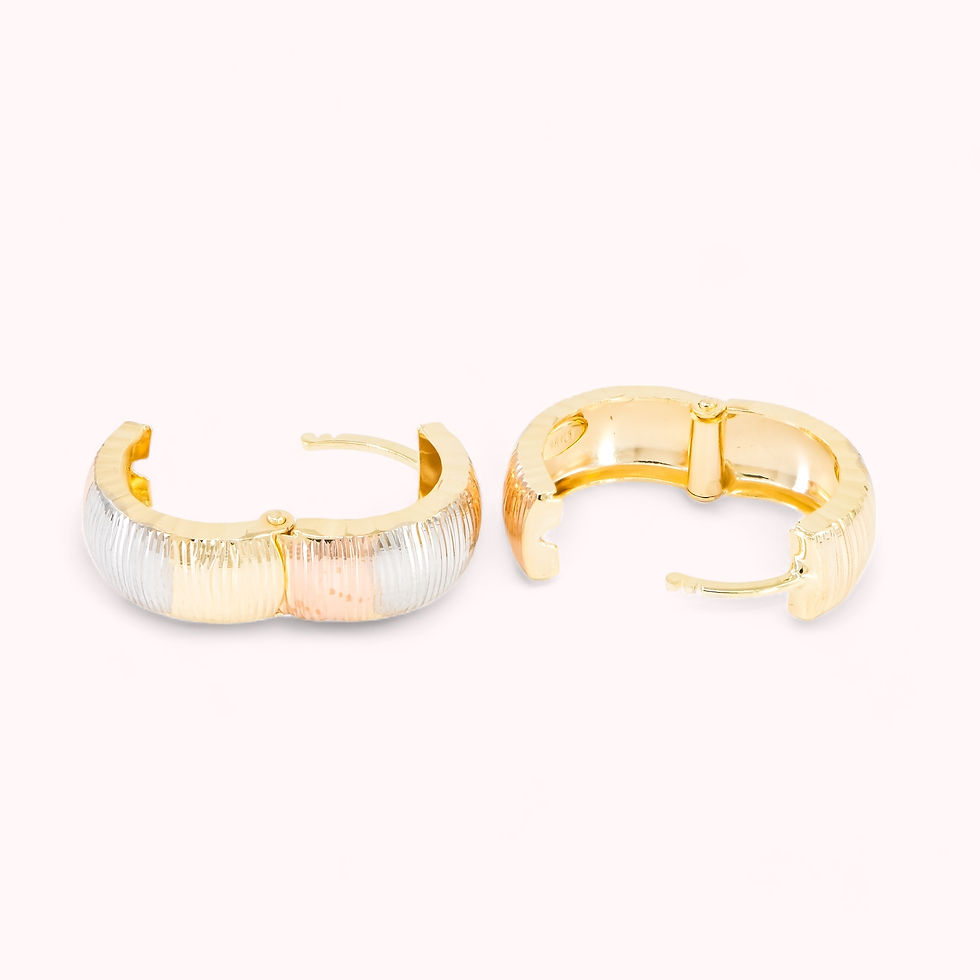 Thumbnail: 14K Double Sided Tri Gold Ribbed Huggie Earrings