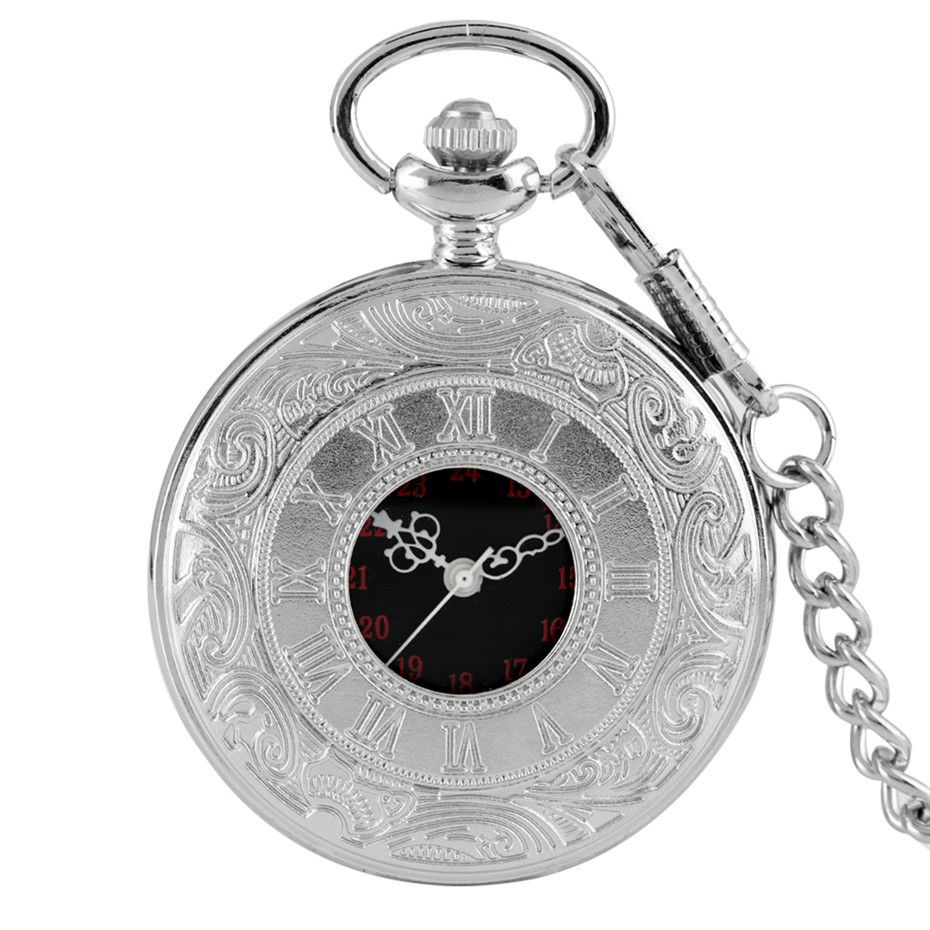 Thumbnail: Vintage Charm Black Unisex Fashion Roman Number Quartz Steampunk Pocket Watch Wo