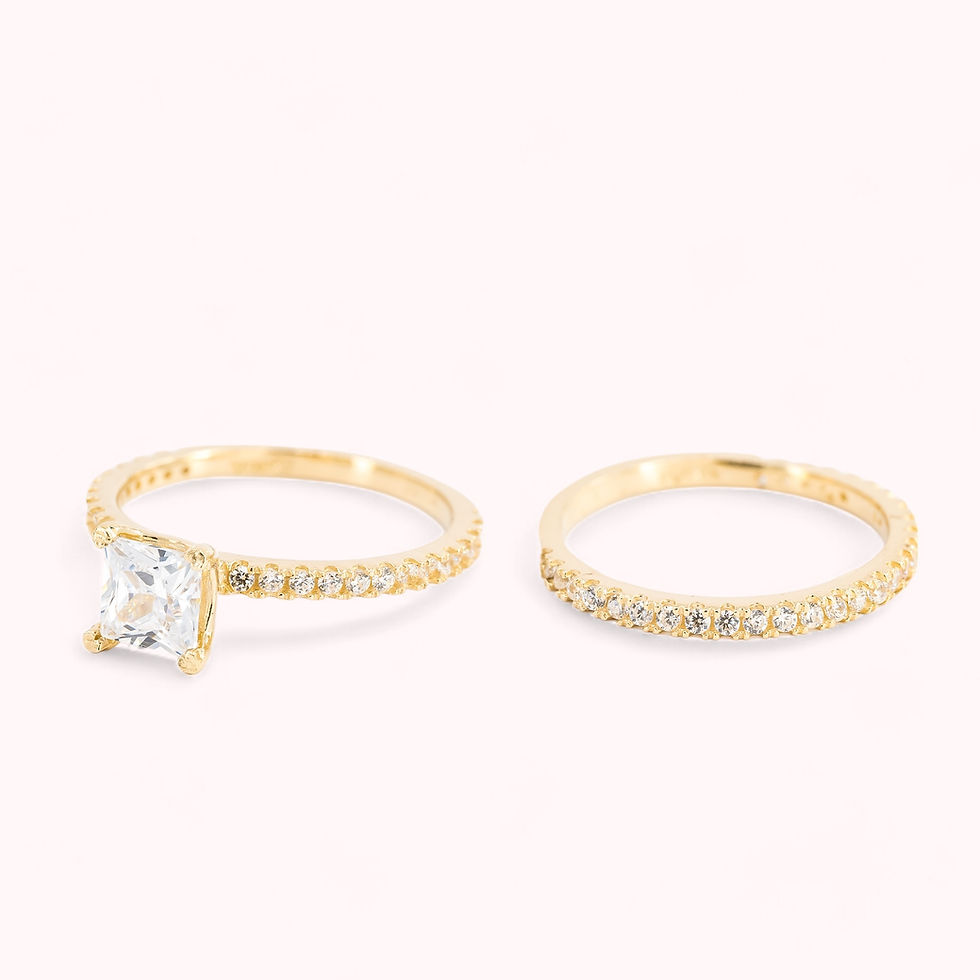 Thumbnail: 14K Gold Double Engagement Ring Set With CZ