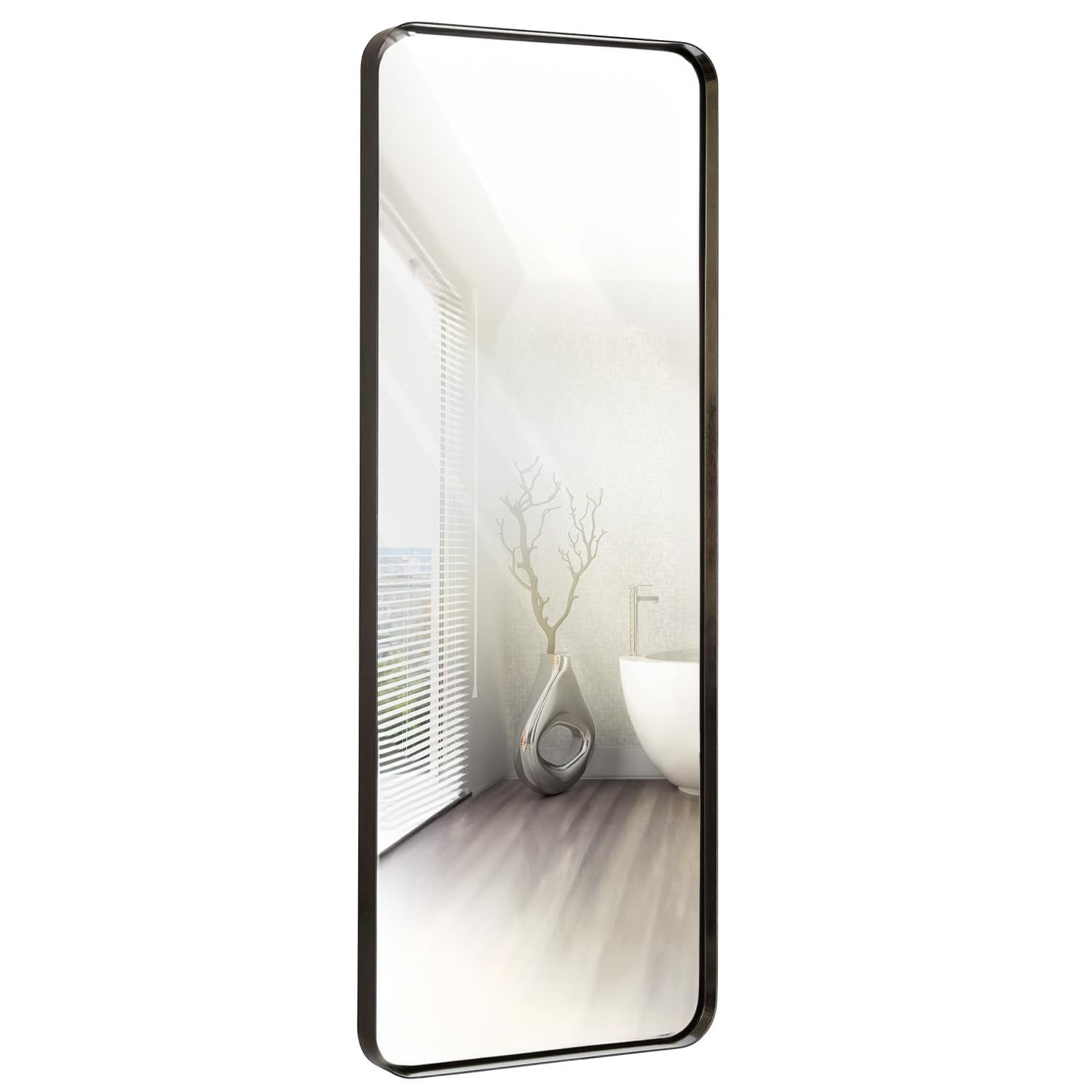 Hamilton Hills 18x48 inch Metal Black Frame Mirror for Bathroom | Brushed Rec...