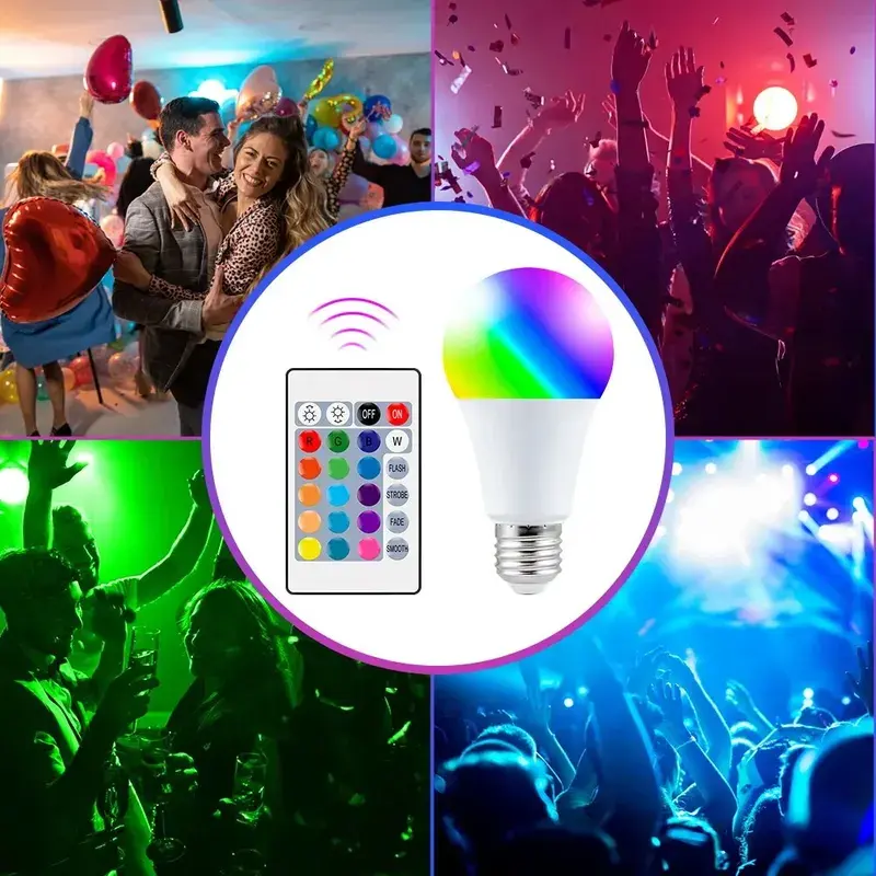 Thumbnail: 16 colors RGB bulb led multicolor bulb E27 dimmable 24 key IR remote control sma