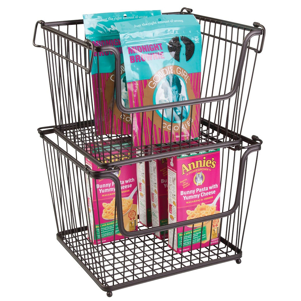 Thumbnail: mDesign Stackable Metal Basket for Kitchen Storage - Large Wire Farmhouse Bin...