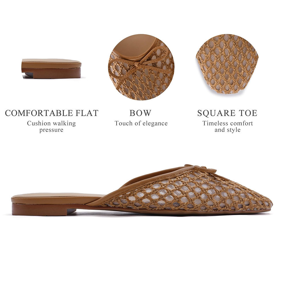 Thumbnail: QIV Woven Mules for Women Mesh Square Toe Bow Flats Closed Toe Slip on Backle...