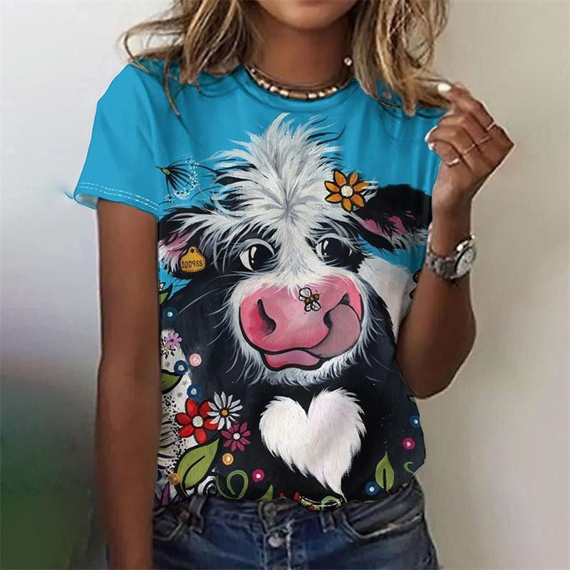 Thumbnail: Funny Animal Smile T-Shirt – Women’s Cute Cartoon Graphic Summer Casual Top