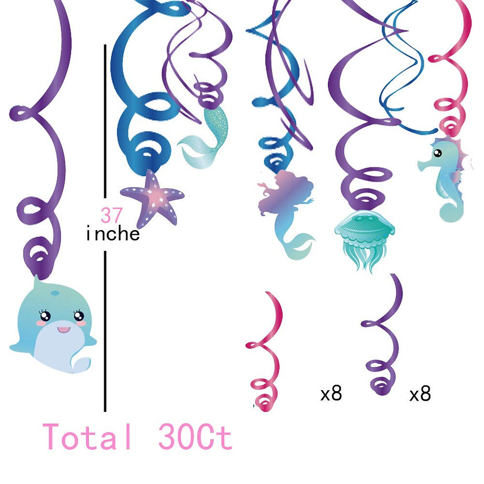 Thumbnail: 30Ct Mermaid Hanging Swirl Decorations - Mermaid Tail Dolphin Ceiling Hanging...