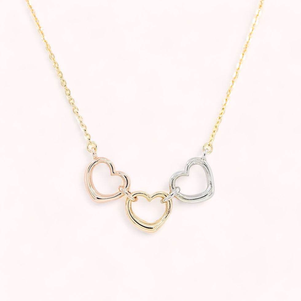 Thumbnail: 14K Solid Tricolor Gold Heart Trinity Pendant Cable Link Necklace