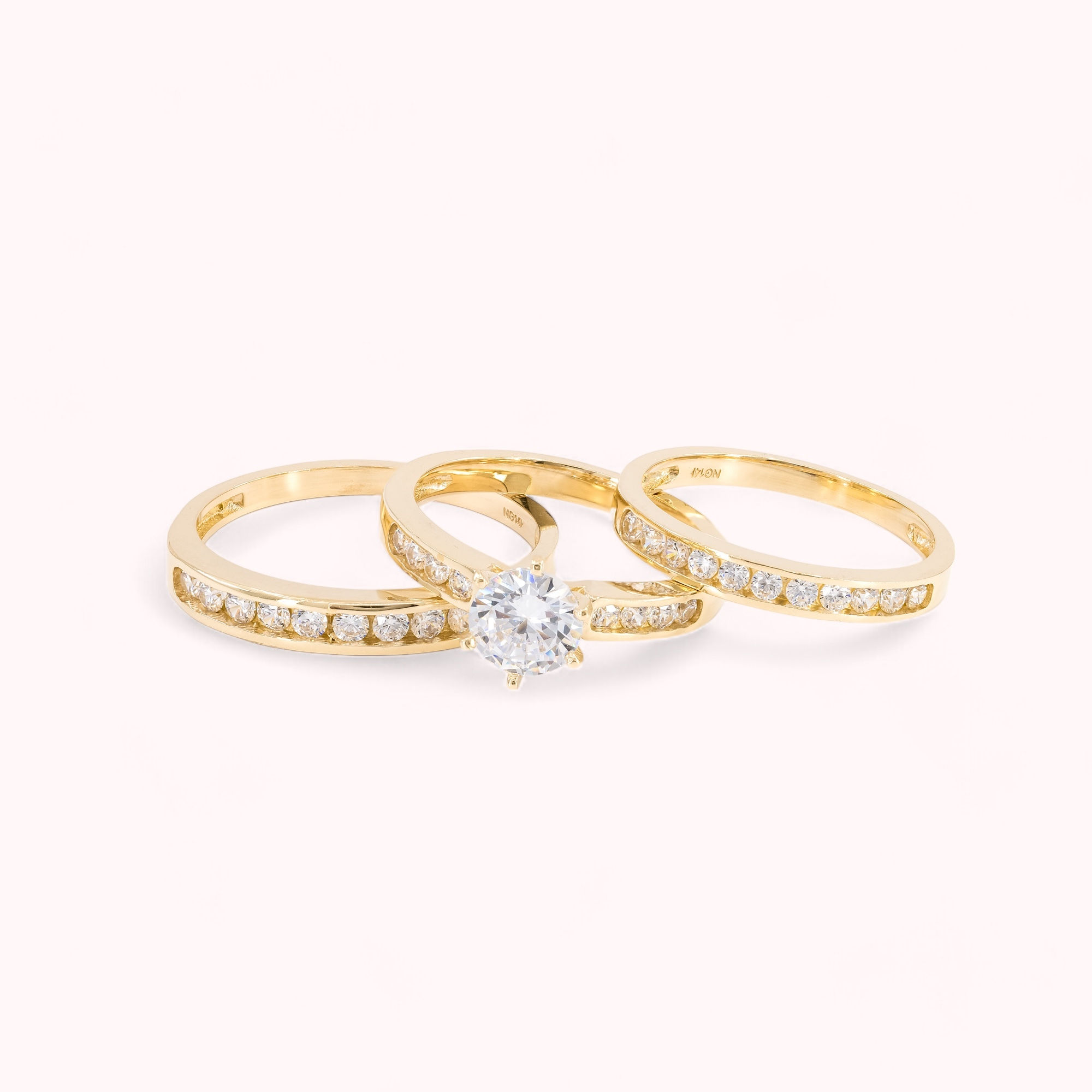 14K Gold Star Line Engagement Ring Set