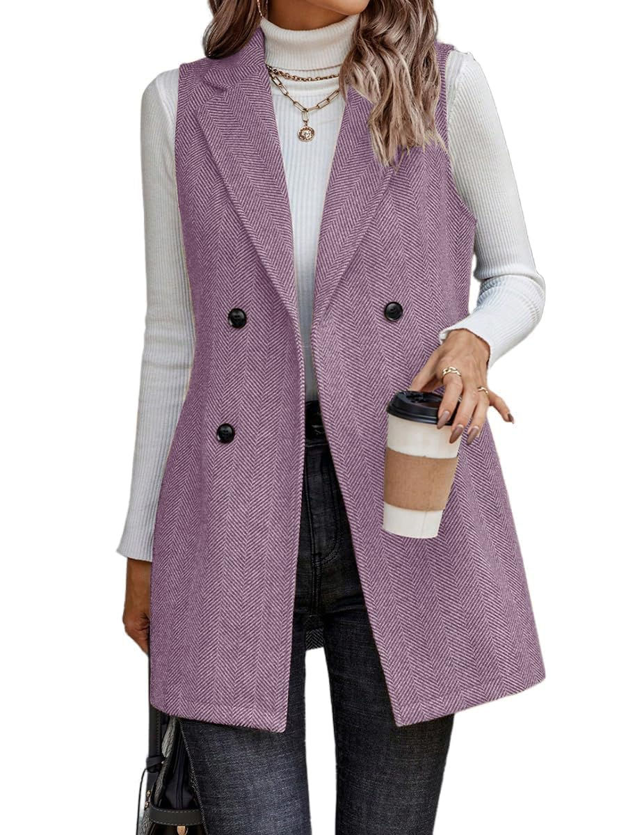 IDEALSANXUN Long Vest for Women Sleeveless Tweed Blazer Jackets 2025 Fall Win...