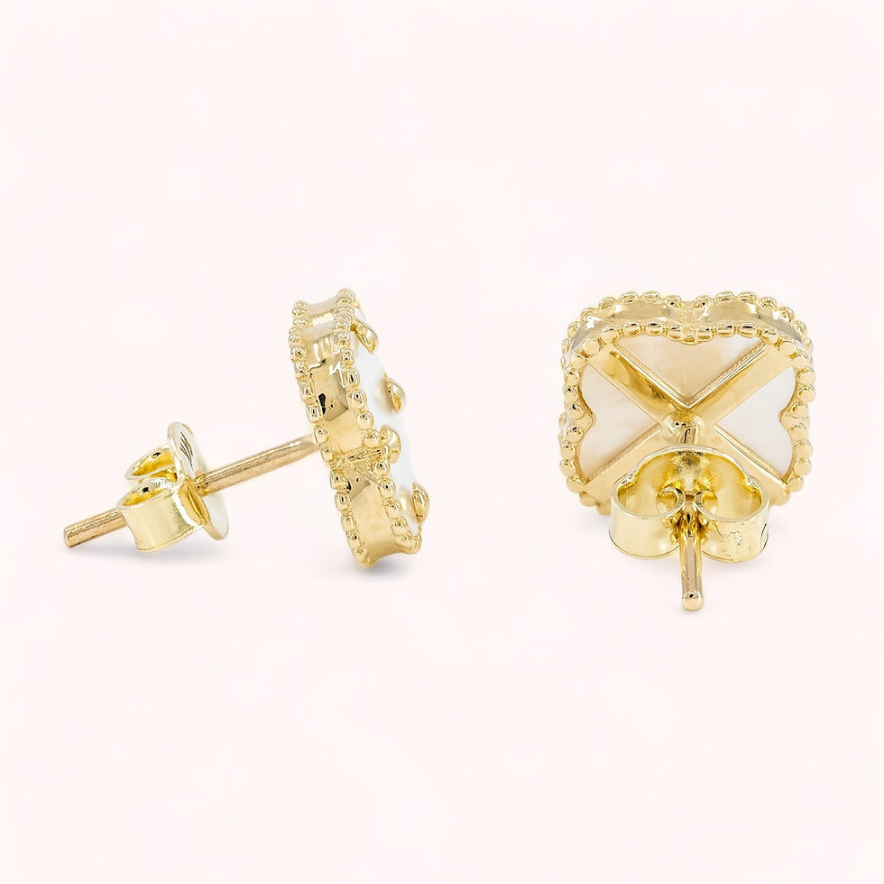Miniatura: 14k Solid Gold Pearl Clover Earrings