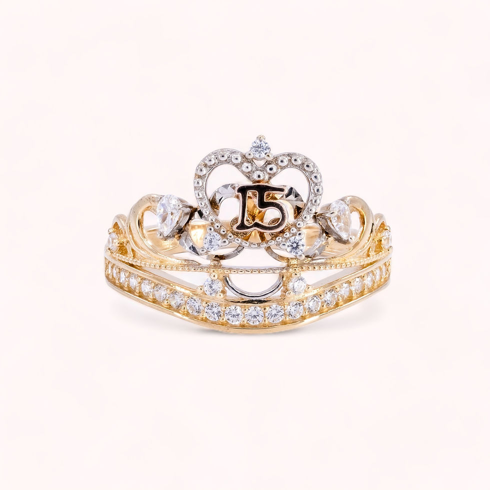 14K Solid Gold Crown Heart 15 Quinceñera Ring