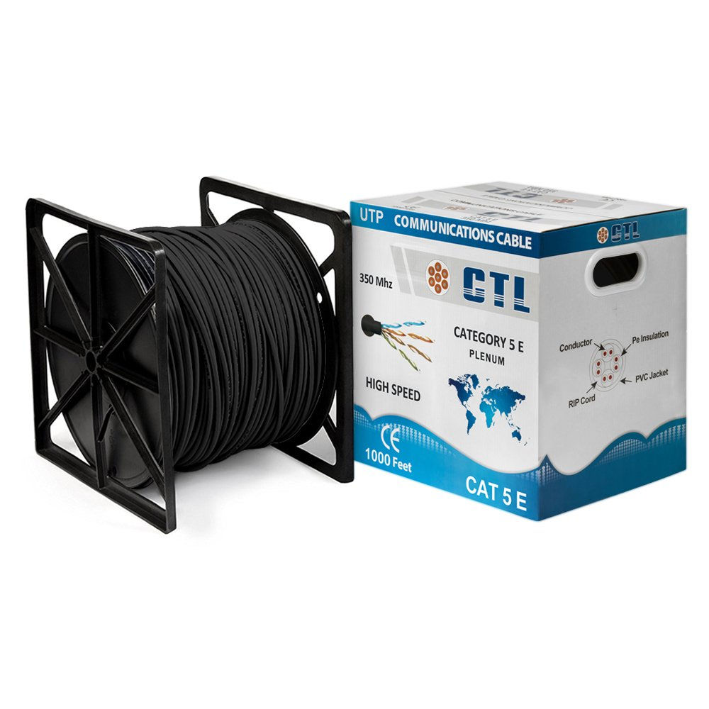 Cat5e Plenum Black Professional UTP Solid CMP-Rated 350mhz 1000ft Bulk Cable ...