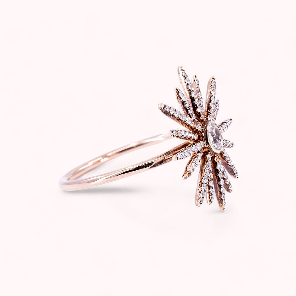 Miniatura: 14k Solid Rose Gold Sun Ray Diamond Ring