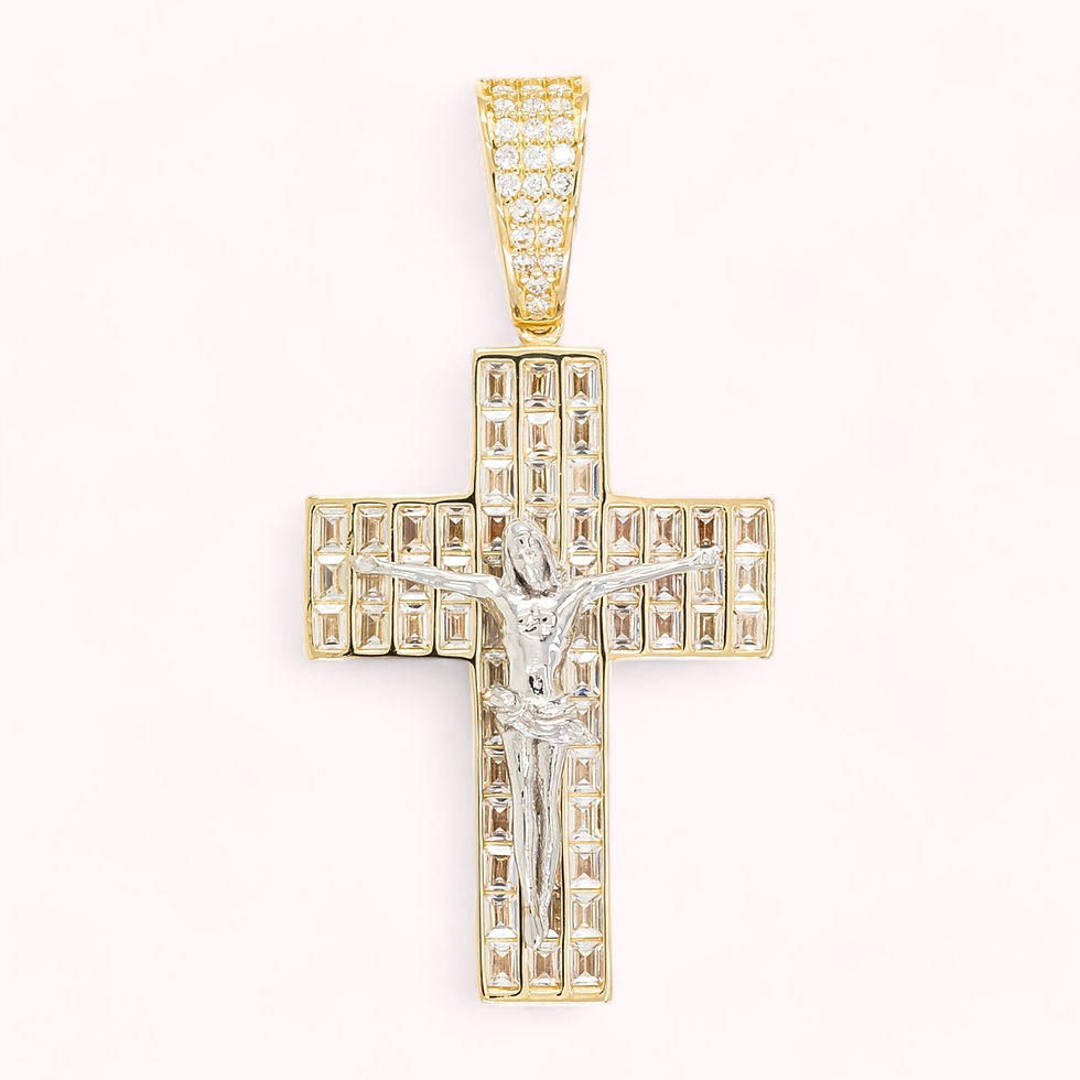 14K Gold Cross Pendant With White Gold Christ On Cubic Zirconia