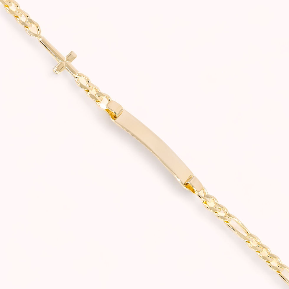 14K Solid Gold Figaro Link & Cross With Plaque Children Bracelet